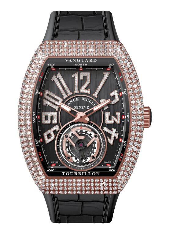 Best FRANCK MULLER Vanguard Tourbillon Rose Gold White Diamonds Case V 41 T D NBR CD (NR) (5N) (NR DIAM 5N) Replica Watch